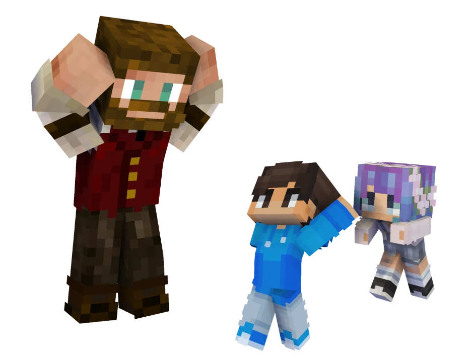 Parents with Kids in the style of Minecraft characters.